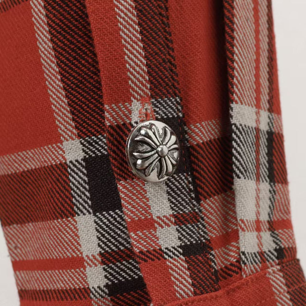 Chrome Hearts 2026 New Striped & Plaid Panel Cardigan-Style Shirt with Silver Hardware