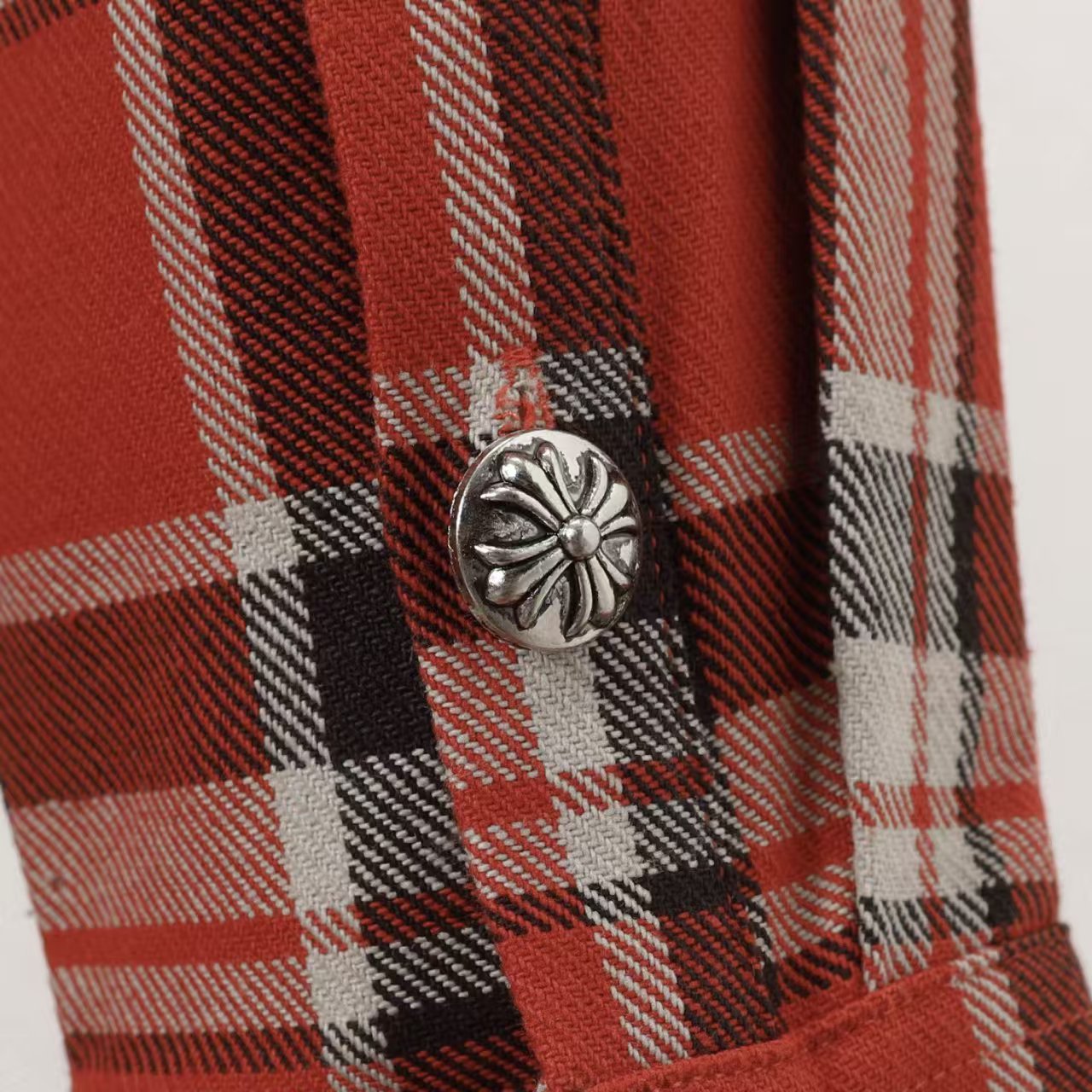 Chrome Hearts 2026 New Striped & Plaid Panel Cardigan-Style Shirt with Silver Hardware