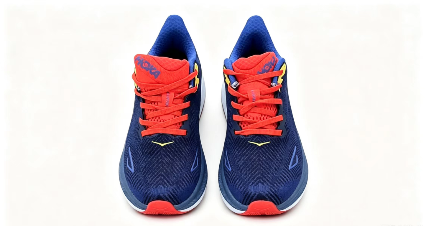 HOKA ONE ONE Clifton 9 – Poseidon/Fiery Red | Lightweight Cushioned Running Shoes