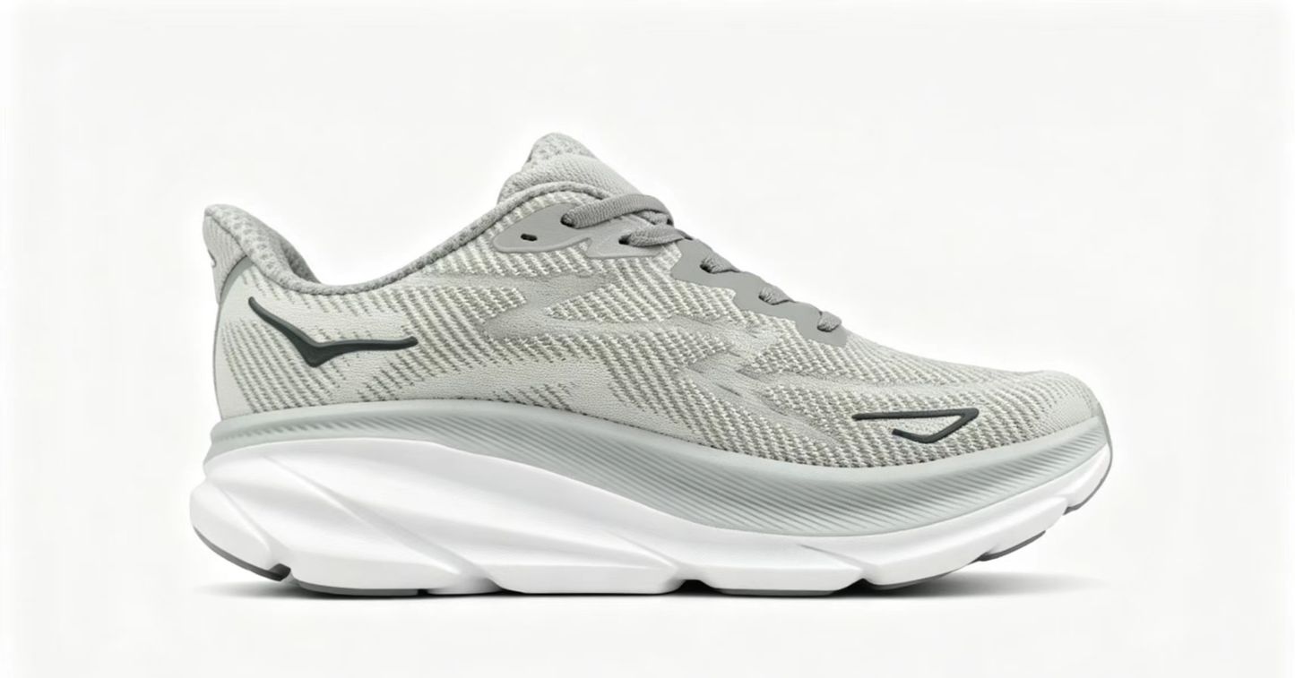 HOKA ONE ONE Clifton 9 – Light Grey/White | Lightweight Cushioned Running Shoes