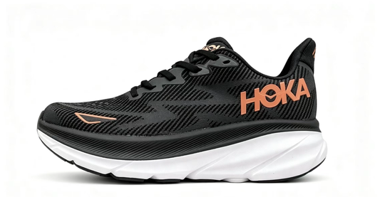 HOKA ONE ONE Clifton 9 – Black/Orange | Lightweight Cushioned Running Shoes