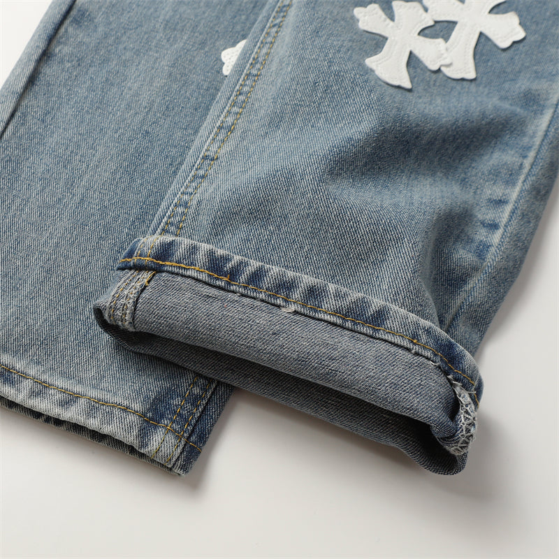 Chrome Hearts Distressed Denim Jeans | Stretch Tapered Fit