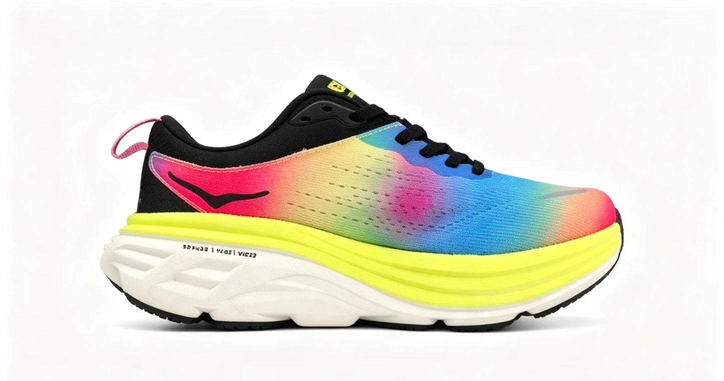 HOKA ONE ONE Bondi 8 “Rainbow Neon” Max Cushion Running Shoes
