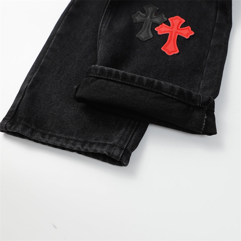 Chrome Hearts Distressed Denim Jeans | Stretch Tapered Fit