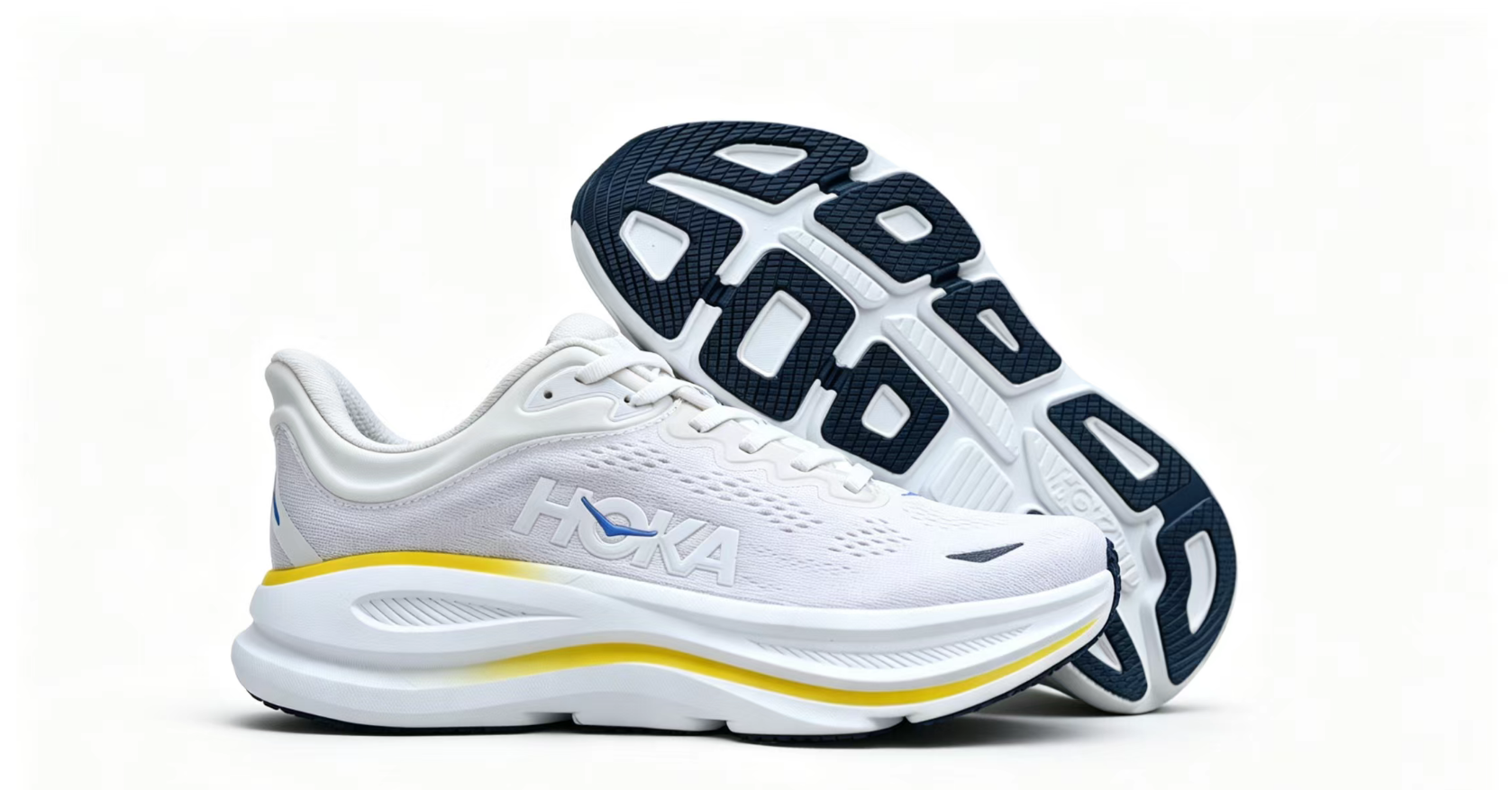 HOKA ONE ONE Bondi 9 – Cushioned Running Shoe in White & Yellow