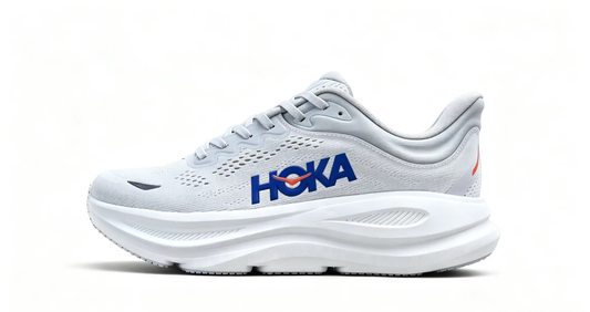HOKA ONE ONE Bondi 9 – White Blue Cushioned Running Shoes