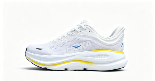 HOKA ONE ONE Bondi 9 – Cushioned Running Shoe in White & Yellow