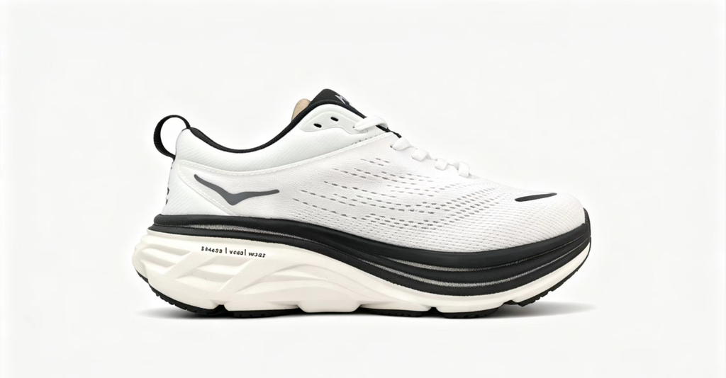 HOKA ONE ONE Bondi 8 White Black Cushioned Performance Running Shoes