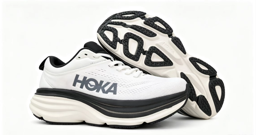 HOKA ONE ONE Bondi 8 White Black Cushioned Performance Running Shoes