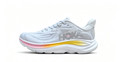 HOKA ONE ONE Clifton 10 – Light Grey Running Shoes with Pink & Orange Gradient Midsole