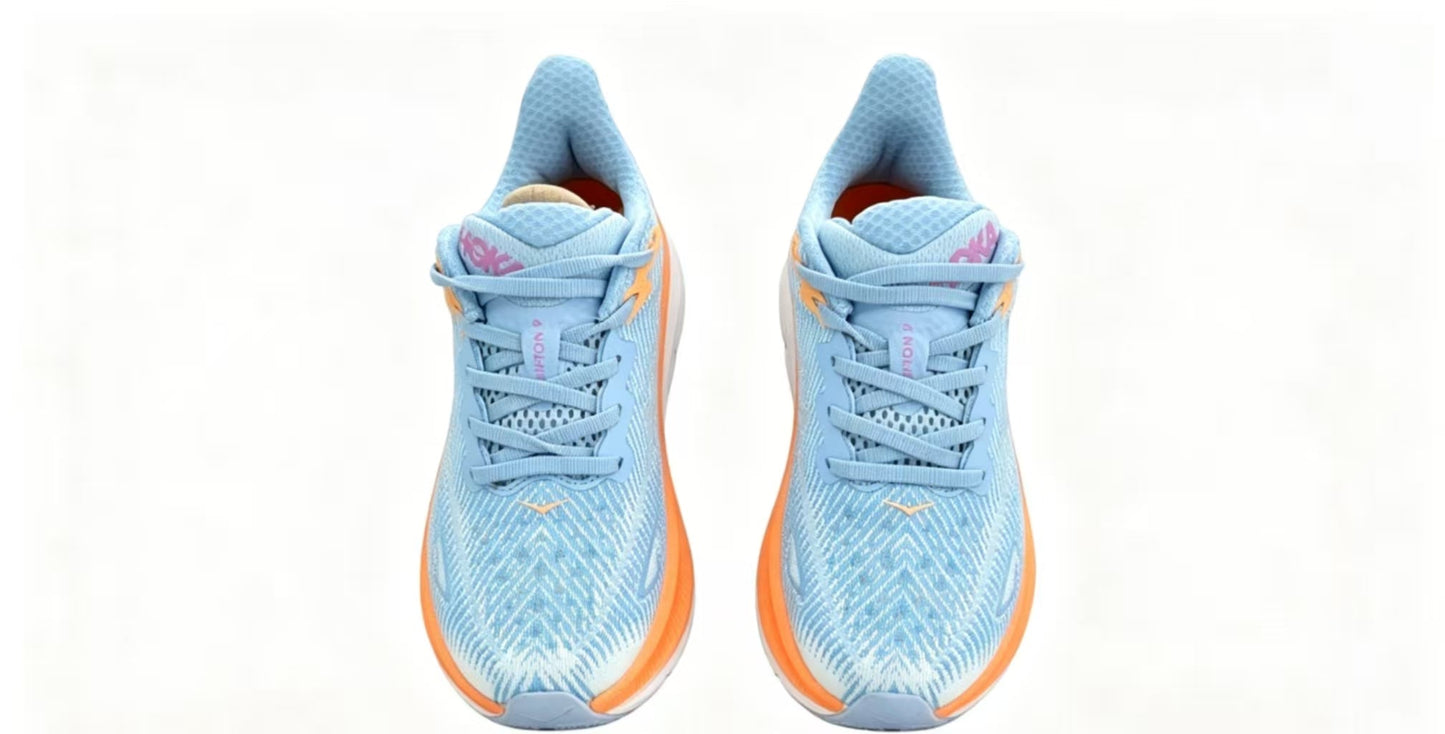 HOKA ONE ONE Clifton 9 – Light Blue / Orange | Lightweight Cushion Running Shoes