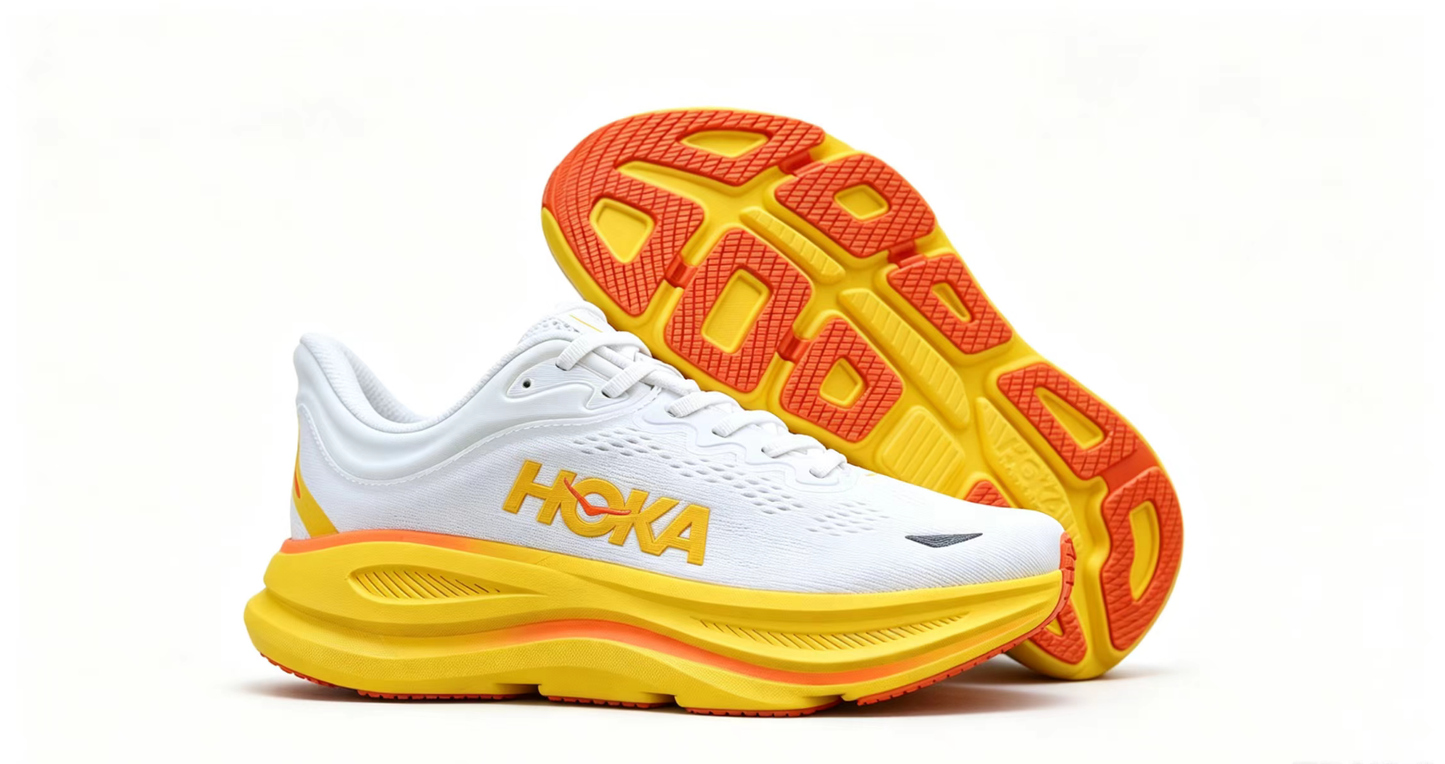 HOKA ONE ONE Bondi 9 White Yellow Orange Running Shoes