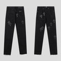 Chrome Hearts Distressed Denim Jeans | Stretch Tapered Fit
