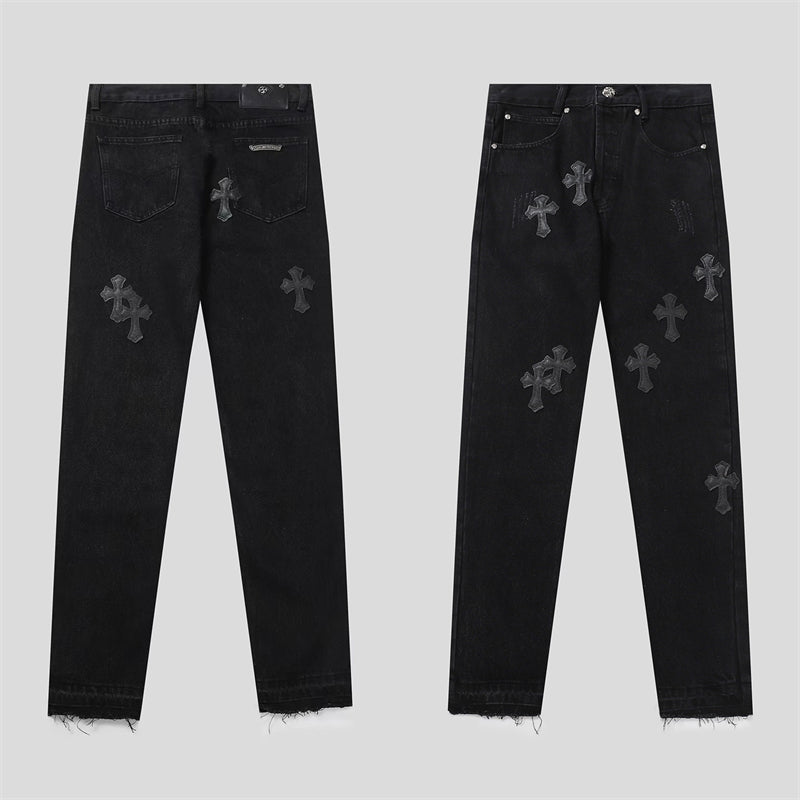 Chrome Hearts Distressed Denim Jeans | Stretch Tapered Fit
