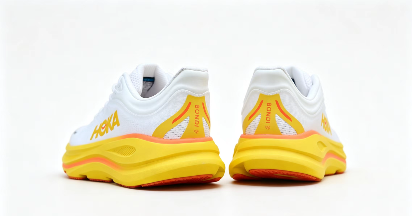 HOKA ONE ONE Bondi 9 White Yellow Orange Running Shoes