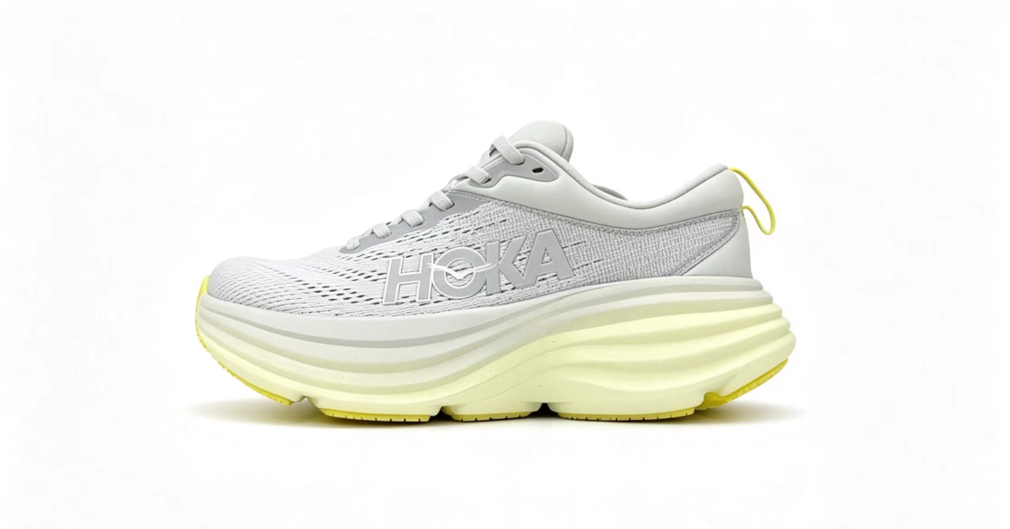 HOKA ONE ONE Bondi8 Running Shoes — Super Grey/Yellow Colorway