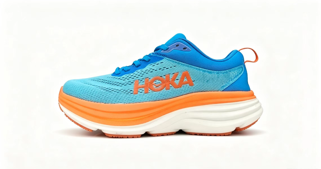 HOKA ONE ONE Bondi 8 Blue Orange Cushioned Running Shoes