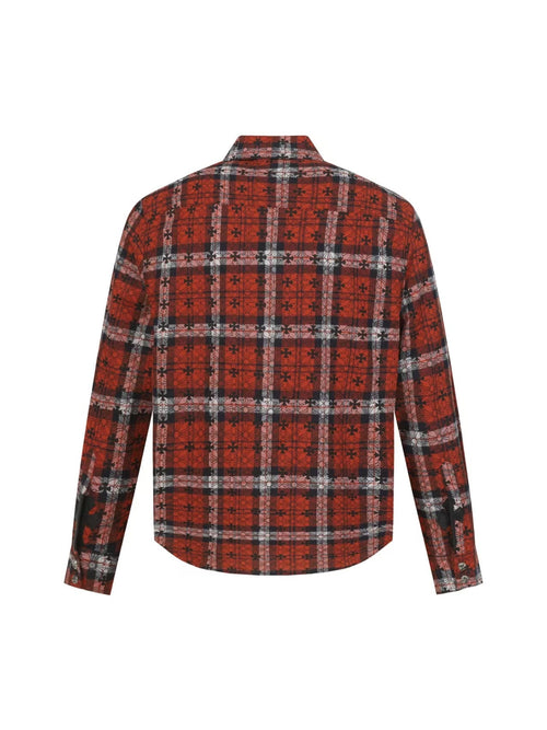 Chrome Hearts 2026 New Striped & Plaid Panel Cardigan-Style Shirt with Silver Hardware