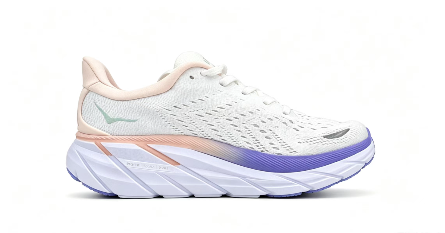 HOKA ONE ONE Clifton 8 – White & Purple Running Shoes