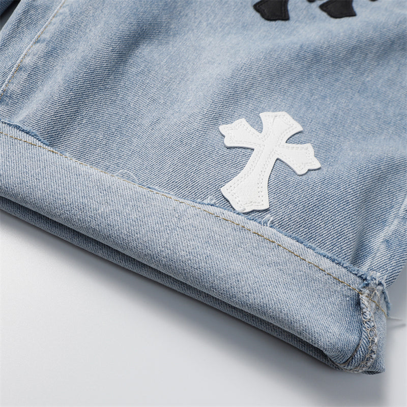 Chrome Hearts Distressed Denim Jeans | Stretch Tapered Fit