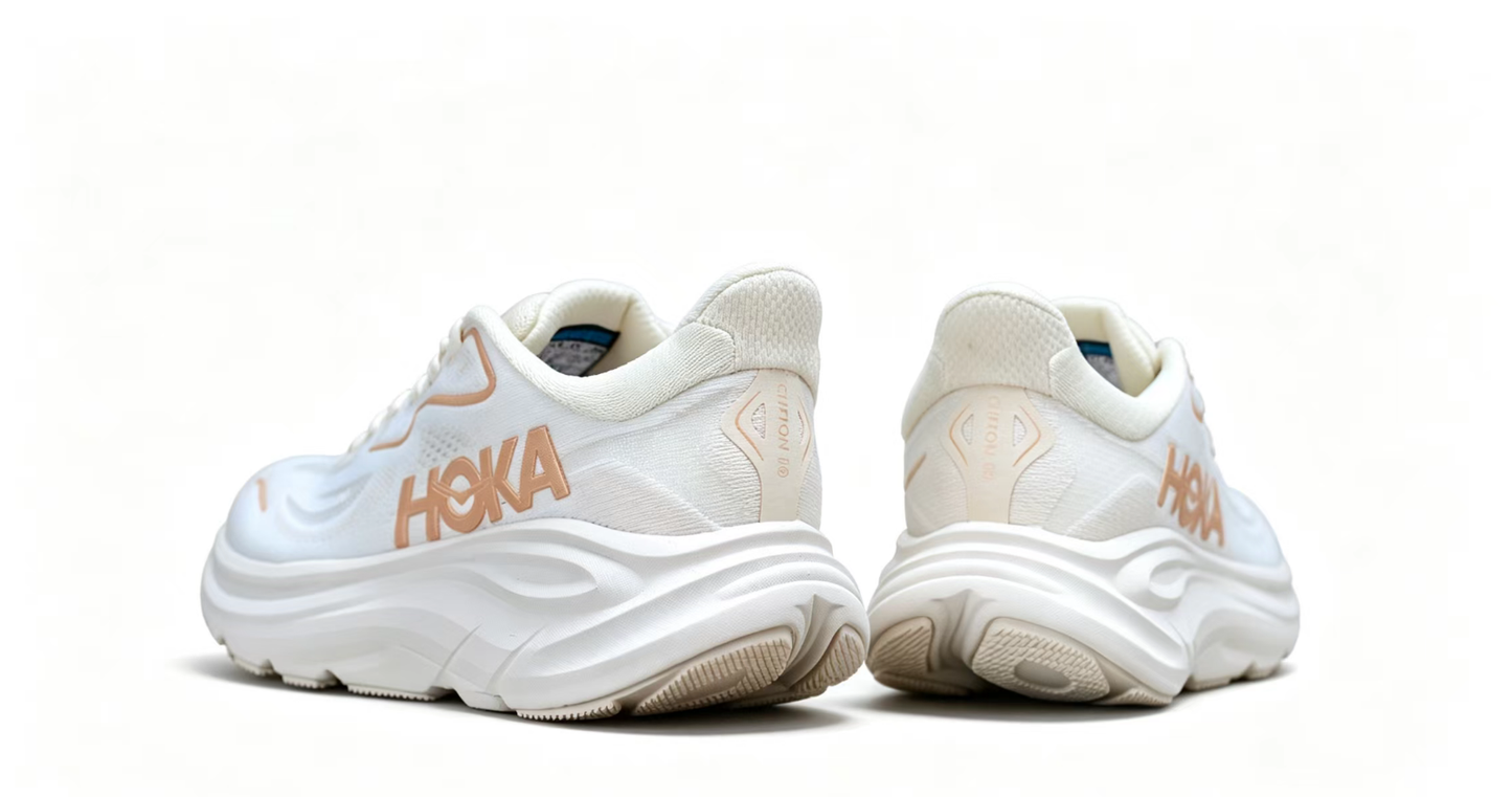 HOKA ONE ONE Clifton 10 – Lightweight White & Peach Runner