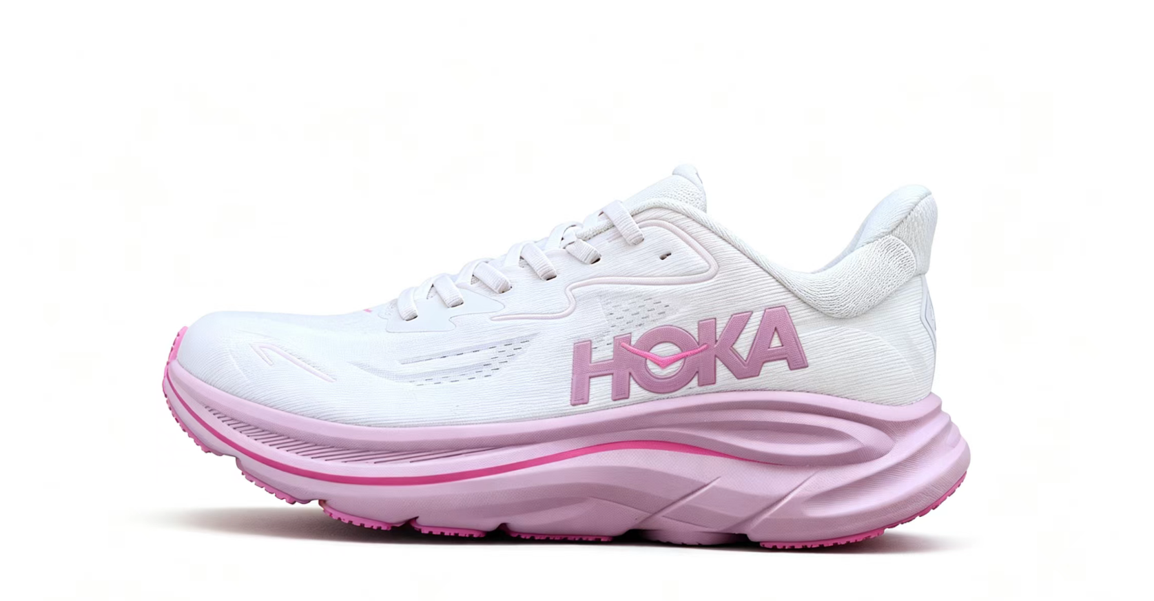 HOKA ONE ONE Clifton 10 – Lightweight White & Pink Runner
