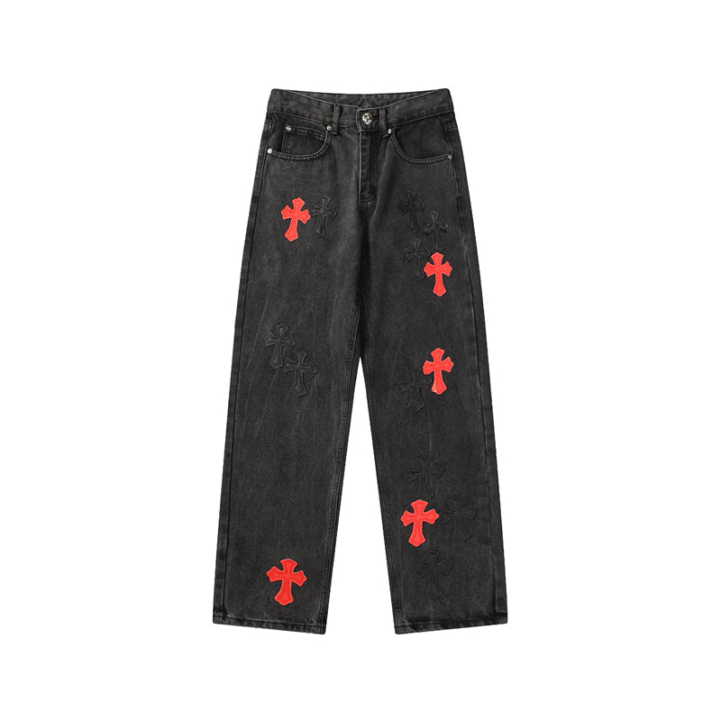 Chrome Hearts Distressed Denim Jeans | Stretch Tapered Fit