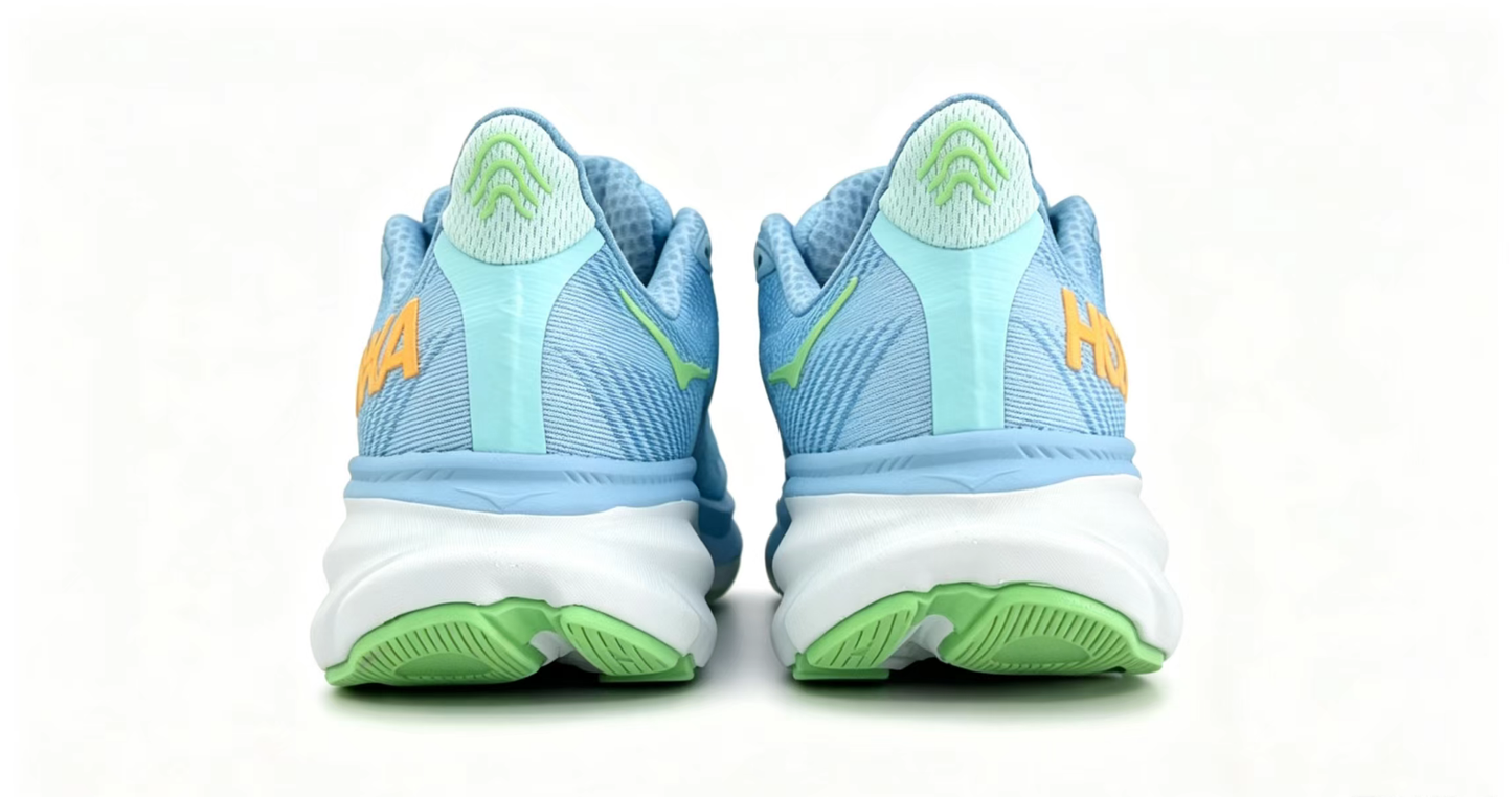 HOKA ONE ONE Clifton 9 – Sky Blue & Neon Green Running Shoes
