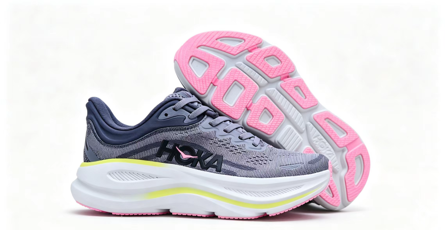 HOKA ONE ONE Bondi 9 – Cushioned Running Shoe in Dark Grey & Neon