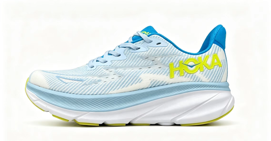 HOKA ONE ONE Clifton 9 – Light Blue & Neon Yellow Running Shoes