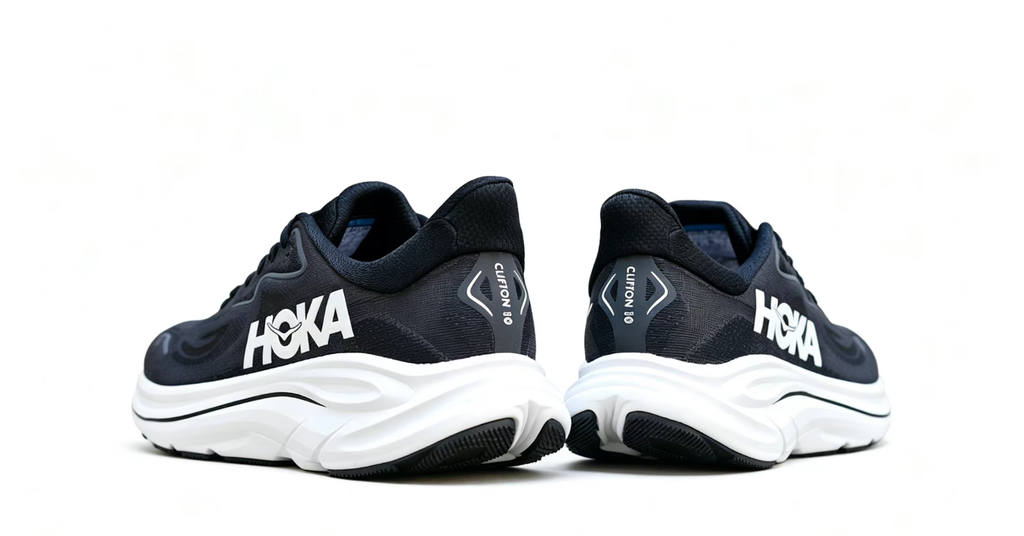 HOKA ONE ONE Clifton 10 – Black/White Ultra-Cushioned Running Shoes