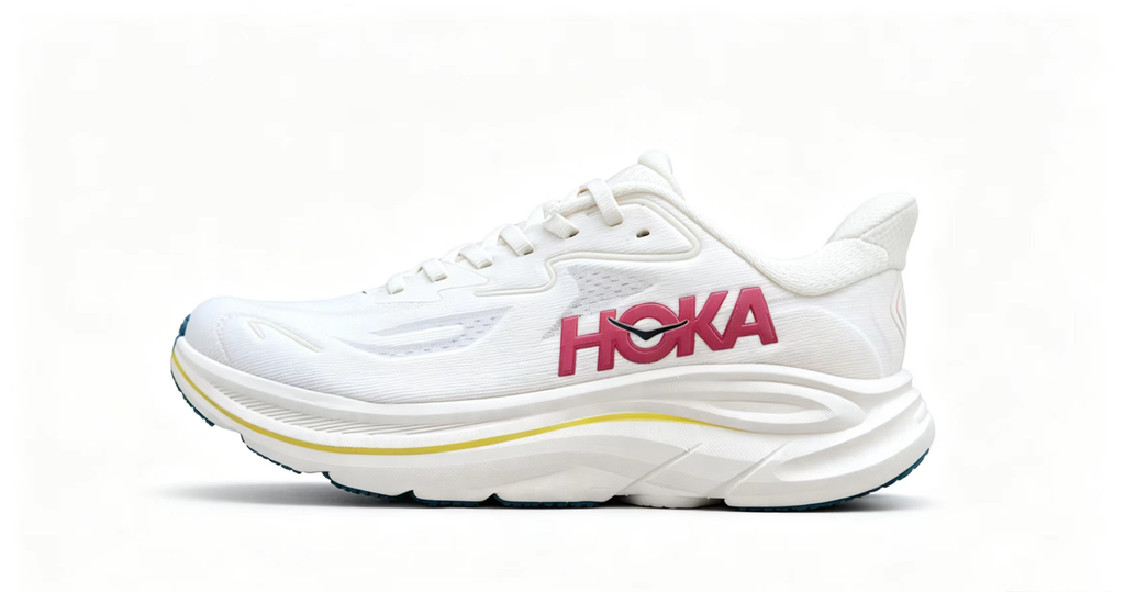HOKA ONE ONE Clifton 10 – White & Bold Pink Running Sneaker