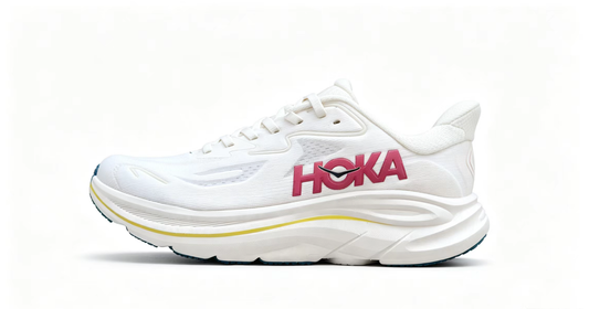 HOKA ONE ONE Clifton 10 – White & Bold Pink Running Sneaker