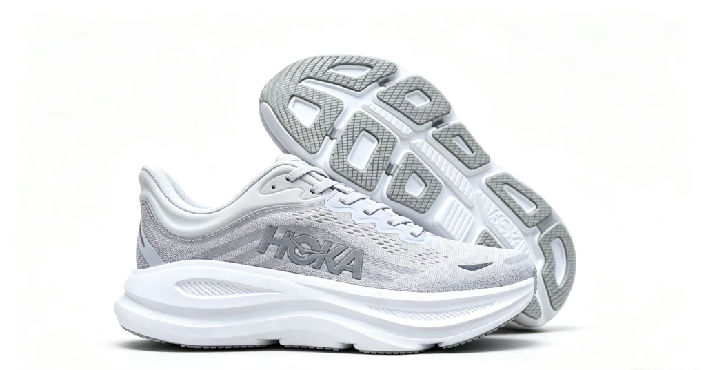 HOKA ONE ONE Bondi 9 – White Grey Cushioned Running Shoes