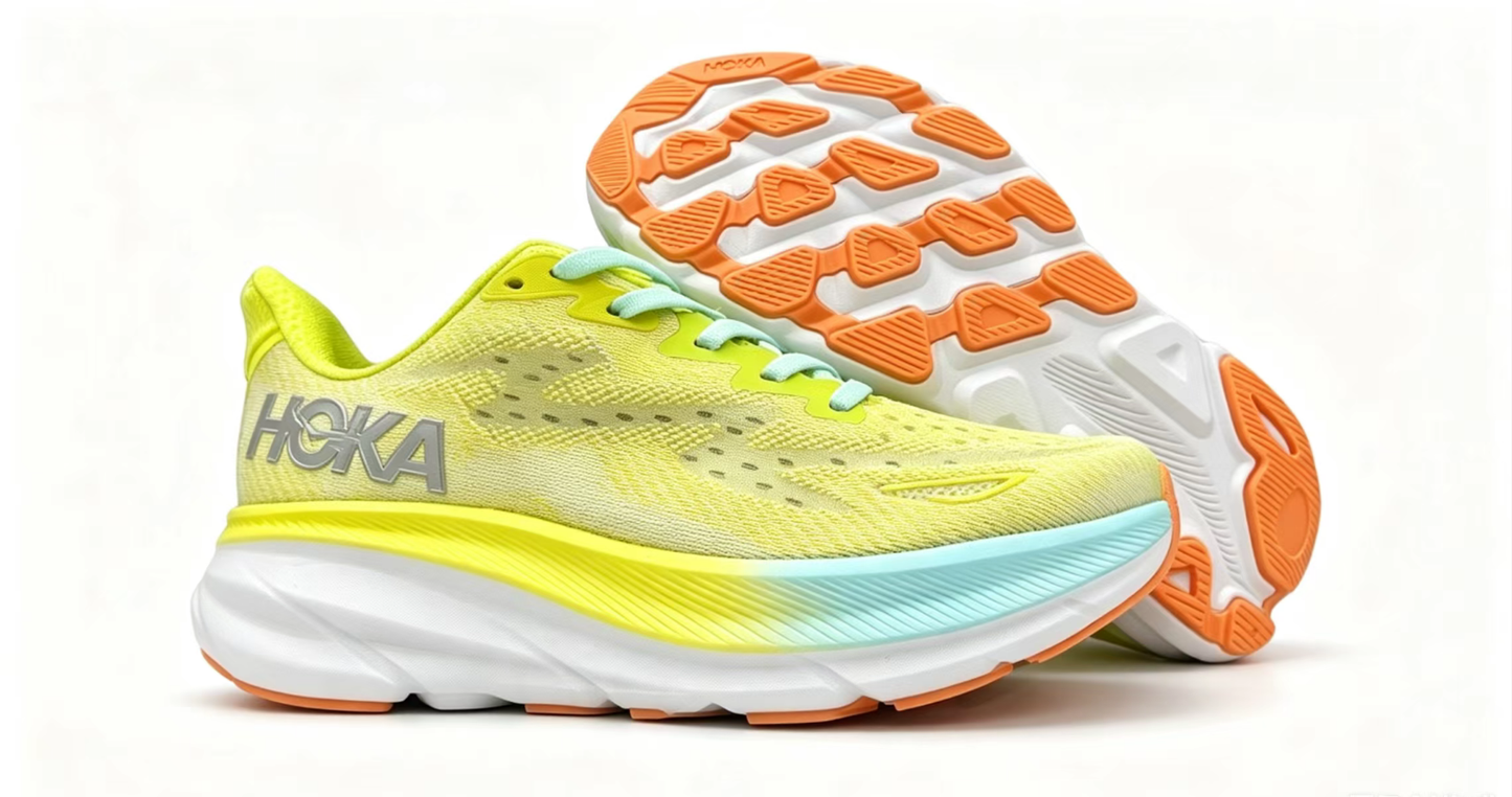 HOKA ONE ONE Clifton 9 – Yellow & Aqua Running Shoes