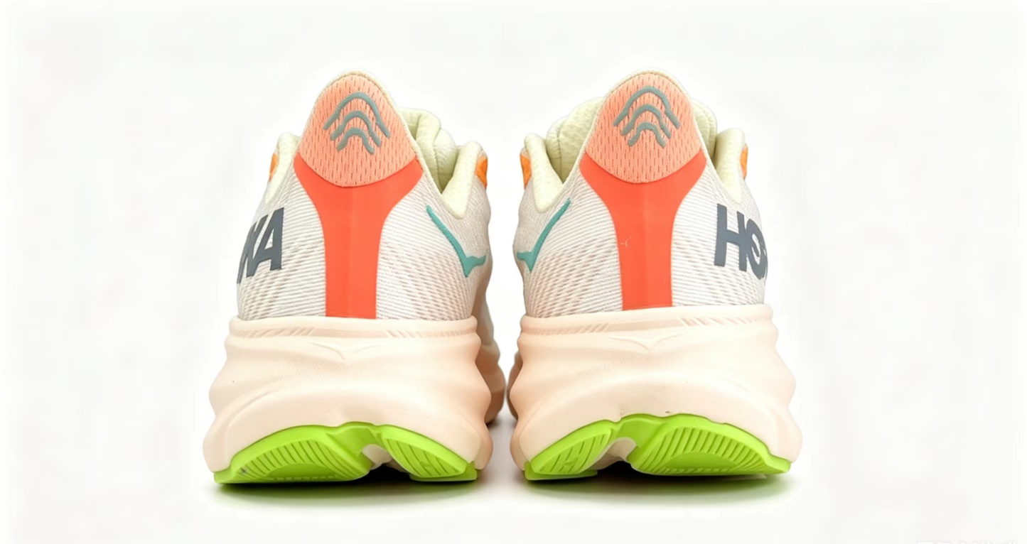 HOKA ONE ONE Clifton 9 – Beige & Green Running Shoes