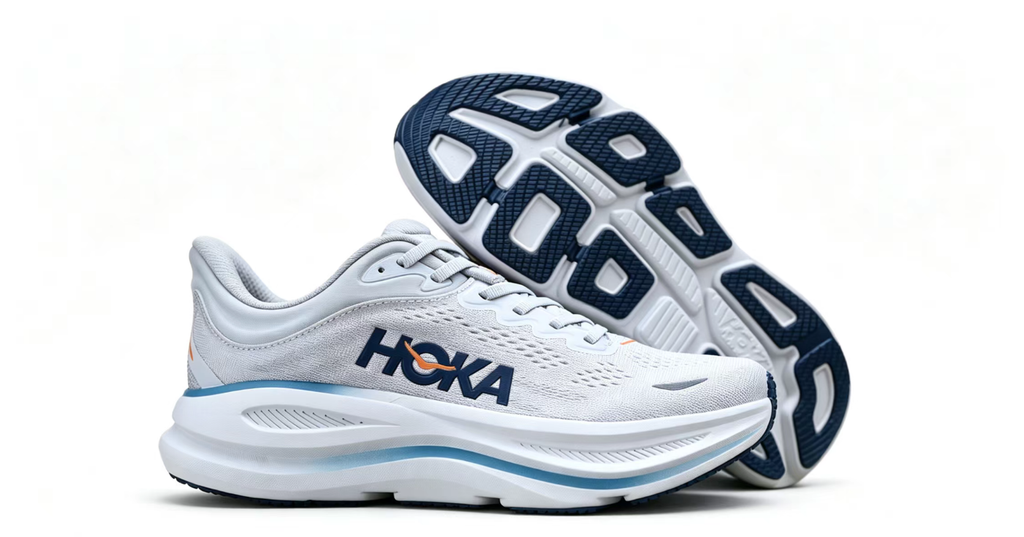 HOKA ONE ONE Bondi 9 – White Blue Orange / Ultra-Cushioned Running Shoes