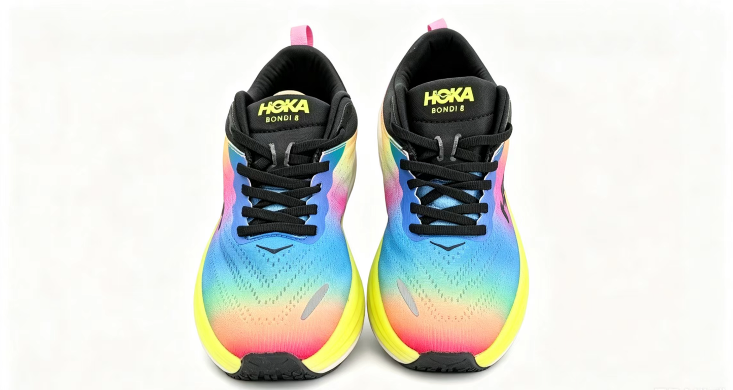 HOKA ONE ONE Bondi 8 “Rainbow Neon” Max Cushion Running Shoes