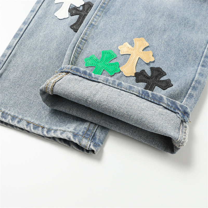 Chrome Hearts Distressed Denim Jeans | Stretch Tapered Fit