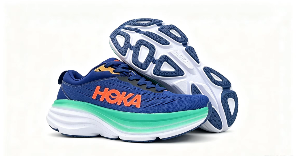 HOKA ONE ONE Bondi 8 Navy Blue Green Cushioned Running Shoes