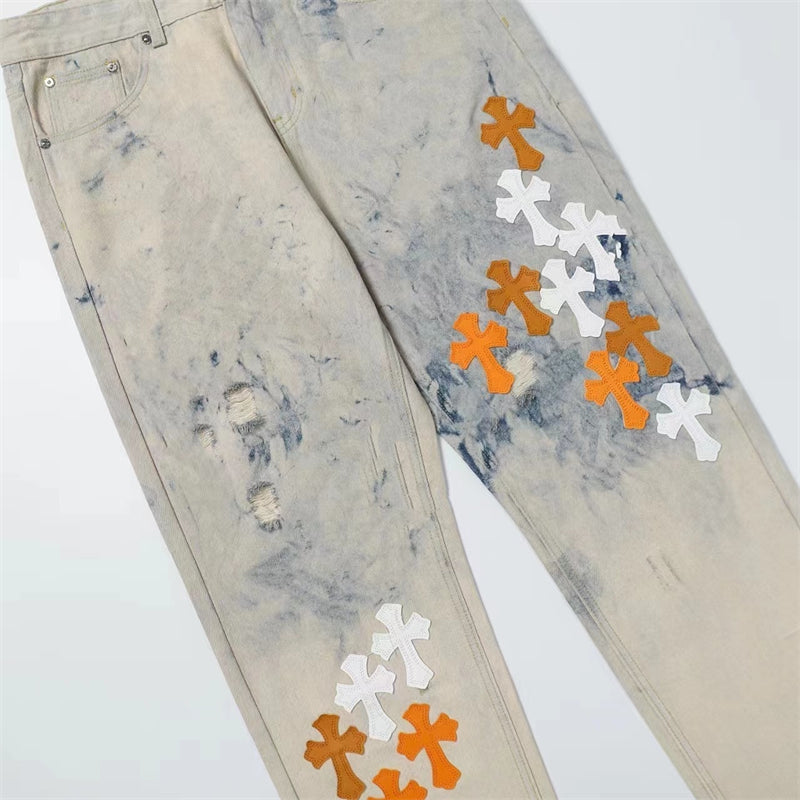 Chrome Hearts Distressed Denim Jeans | Stretch Tapered Fit