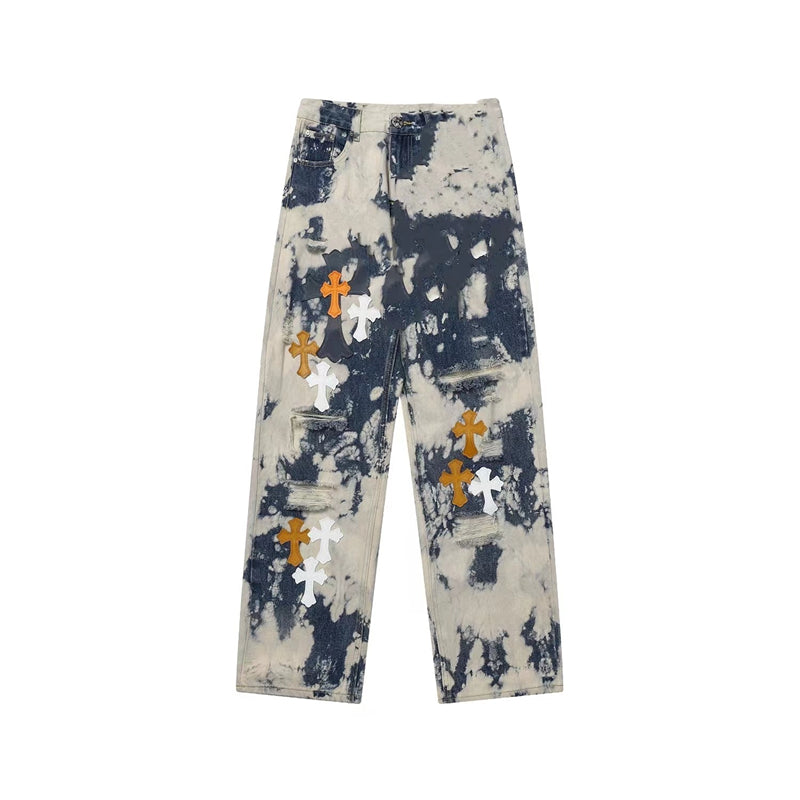 Chrome Hearts Distressed Denim Jeans | Stretch Tapered Fit