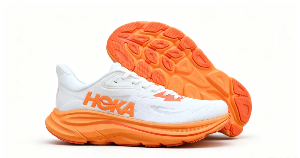 HOKA ONE ONE Clifton 10 – Energetic White & Orange Design
