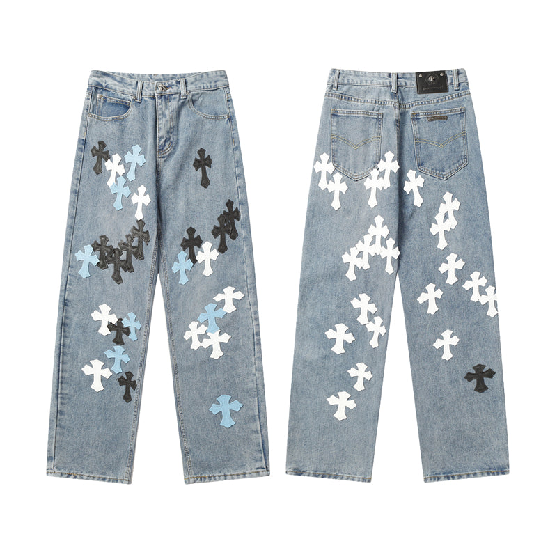 Chrome Hearts Distressed Denim Jeans | Stretch Tapered Fit