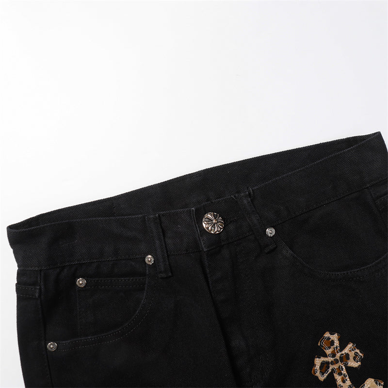 Chrome Hearts Distressed Denim Jeans | Stretch Tapered Fit