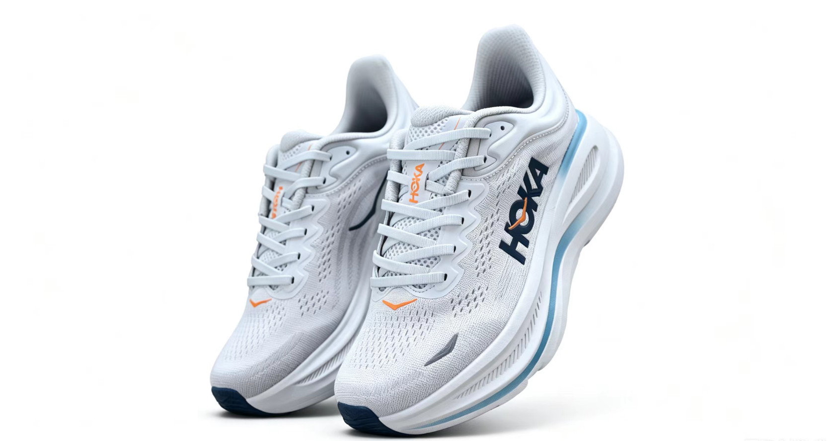HOKA ONE ONE Bondi 9 – White Blue Orange / Ultra-Cushioned Running Shoes