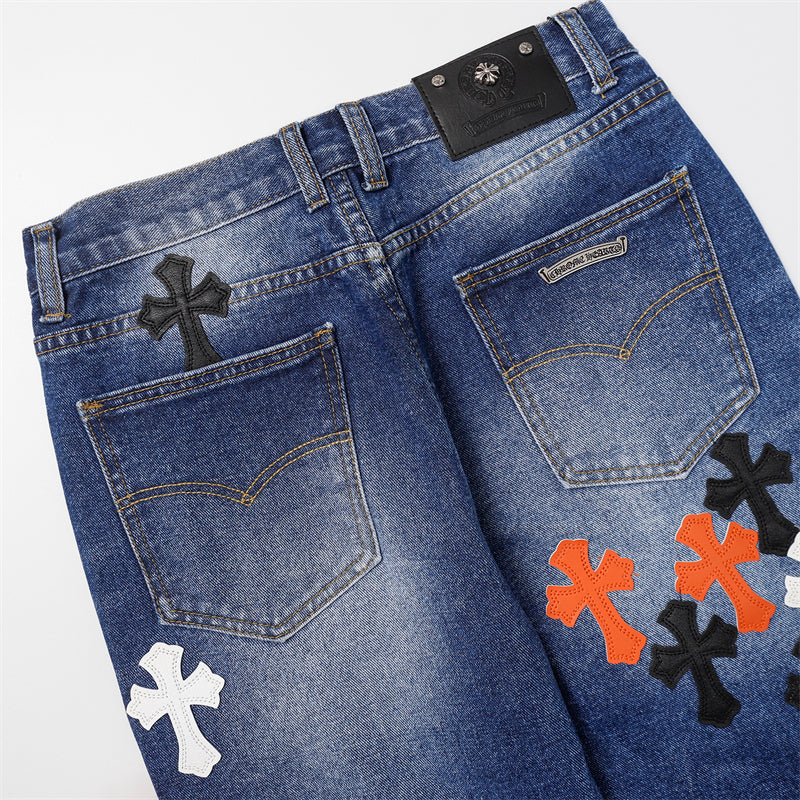 Chrome Hearts Distressed Denim Jeans | Stretch Tapered Fit