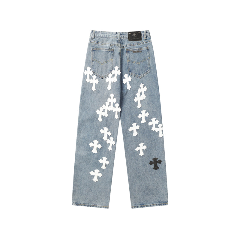 Chrome Hearts Distressed Denim Jeans | Stretch Tapered Fit