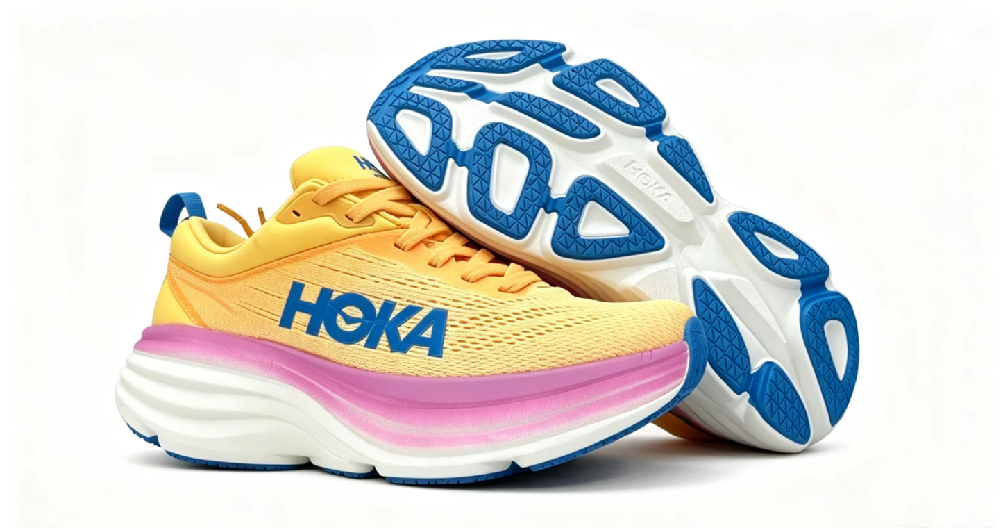 HOKA ONE ONE Bondi8 Running Shoes — Yellow-to-Pink Gradient