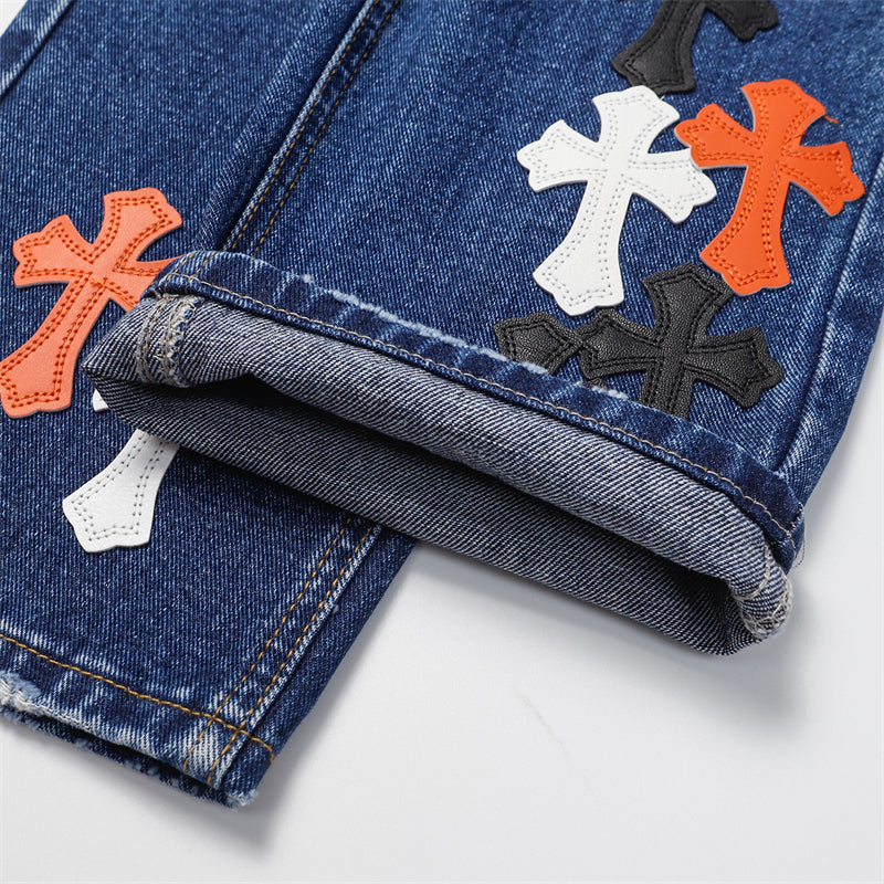 Chrome Hearts Distressed Denim Jeans | Stretch Tapered Fit